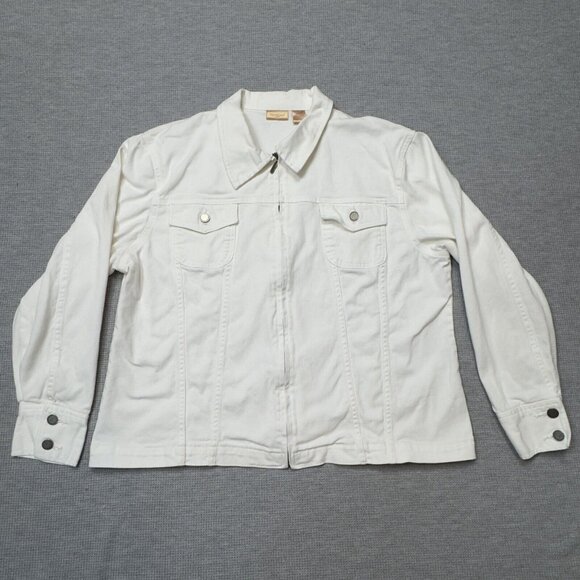 NorthCrest Womens White Full Zip Denim Jacket Long Sleeve Chest Pockets Sz Large - Picture 3 of 16